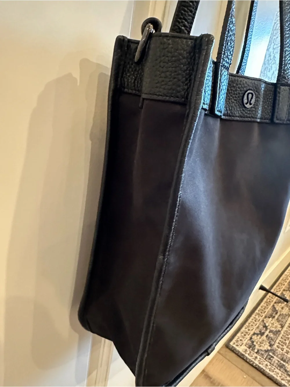 lululemon athletica Now and Always Black Shoulder Tote with Pebble Leather Trim